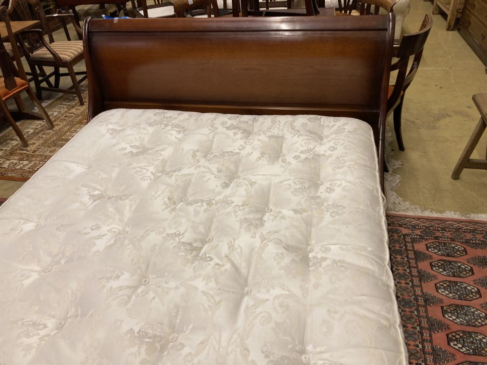 A reproduction French style mahogany sleigh bed, width 152cm together with an And So To Bed Oxbridge pocket sprung mattress